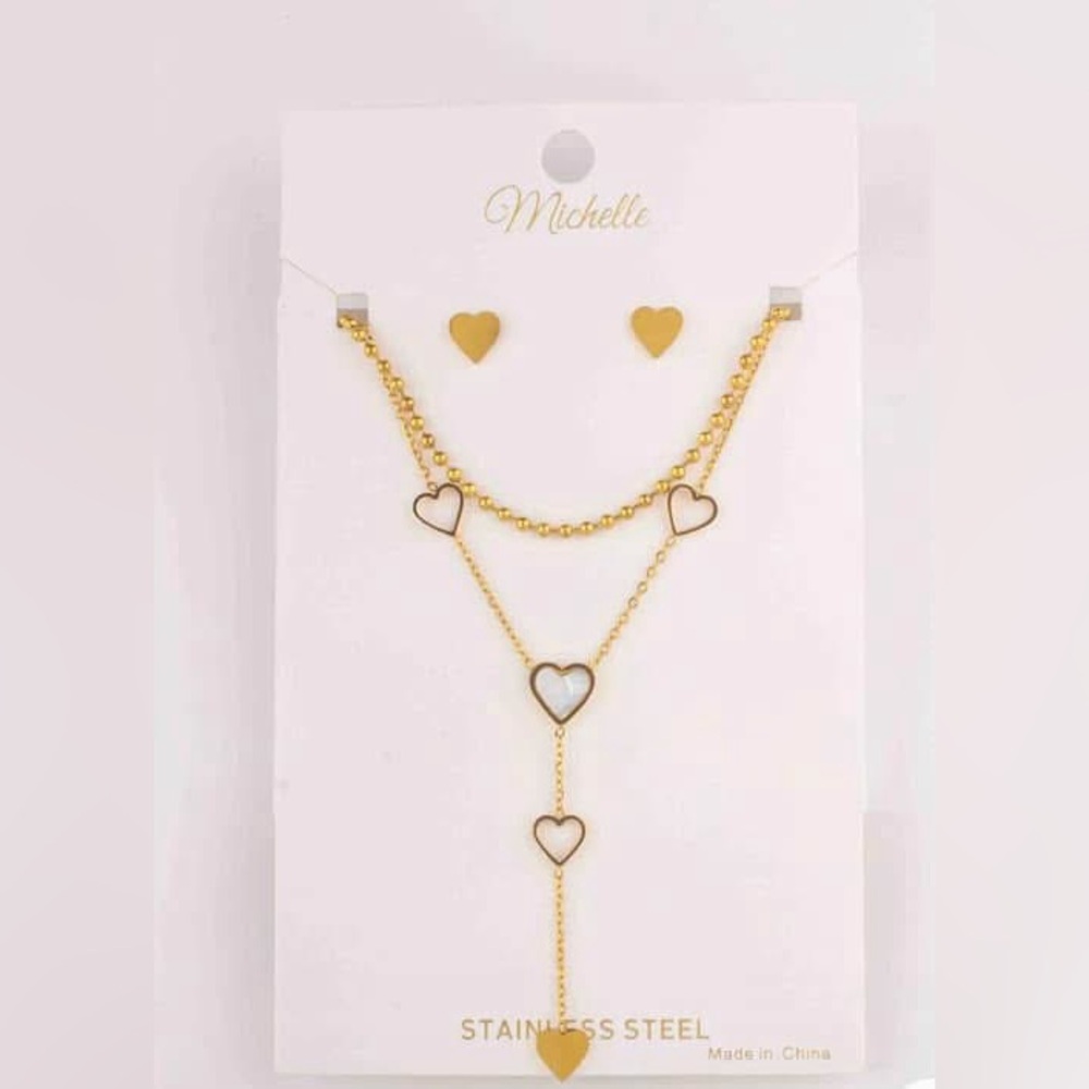 Gold Heart Necklace and Earring Set
